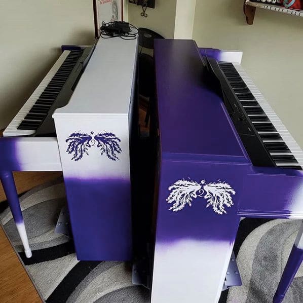 Photo of The Piano Gal Shop at Beans N' Cream Coffeehouse, Cannery Square, Sun Prairie, Dane County, Wisconsin, 53590, United States. So, I (Marta) repainted our traveling pianos…