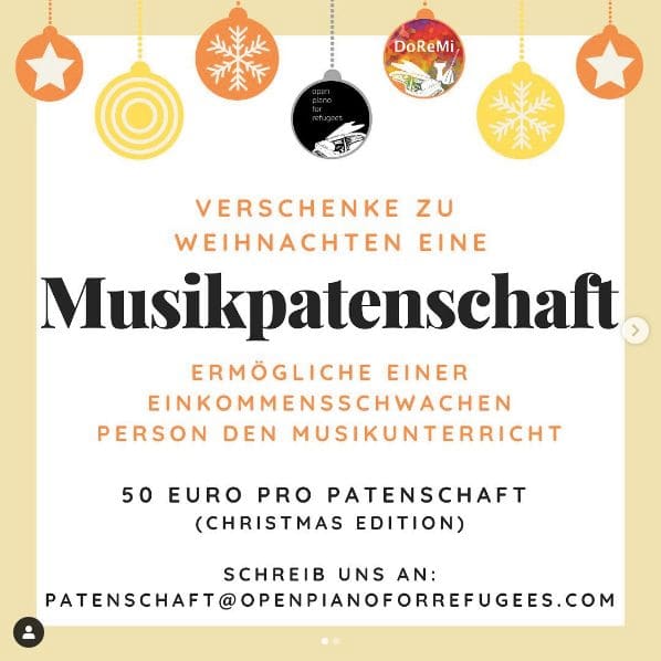 Photo of Open Piano for Refugees at 65, Nussdorfer Straße, Thurygrund, KG Alsergrund, Alsergrund, Vienna, 1090, Austria. Weihnachtsaktion: Verschenke dieses Jahr zu Weihnachten…