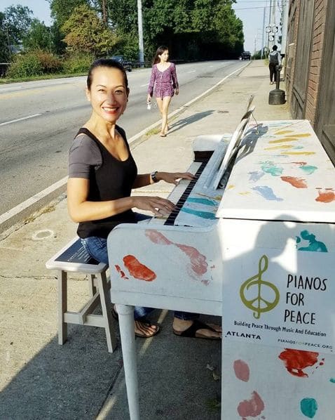 Photo of Ebrik Coffee Room-Decatur at Bistro in a Box, 307B, East College Avenue, Decatur, DeKalb County, Georgia, 30030, United States. This is one of 50 Pianos For Peace placed…